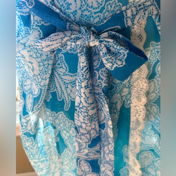 In Bloom by Jonquil Bridal Robes blue ombré lace detail silky robe w/ tie Large - Picture 8 of 12